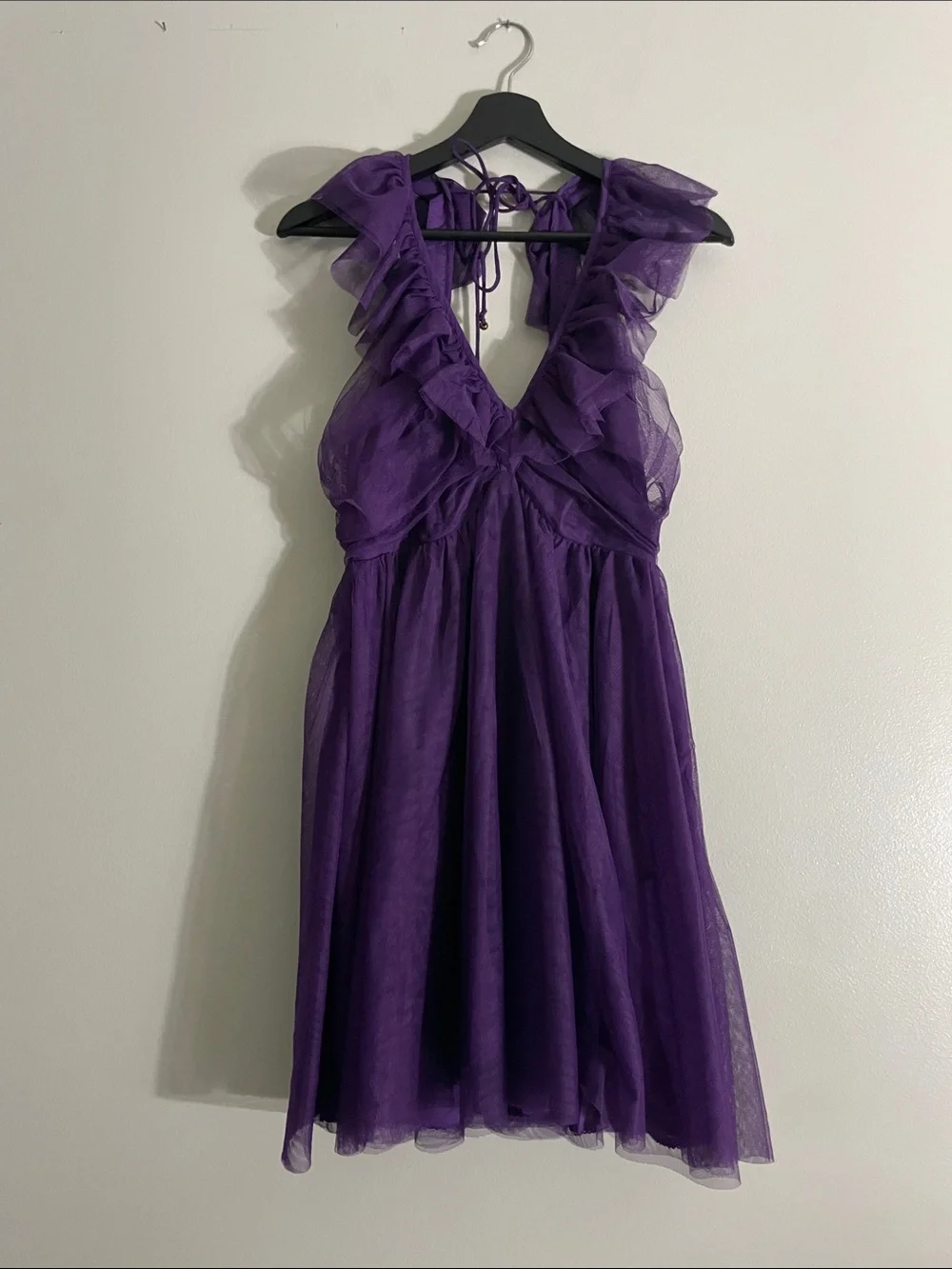 Maeve Anthropologie Mini Dress Purple Mesh Ruffle Small Cocktail Party